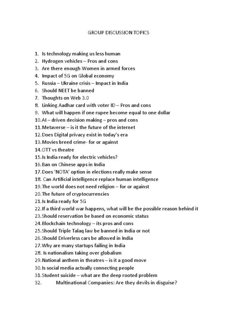 Group Discussion Topics PDF