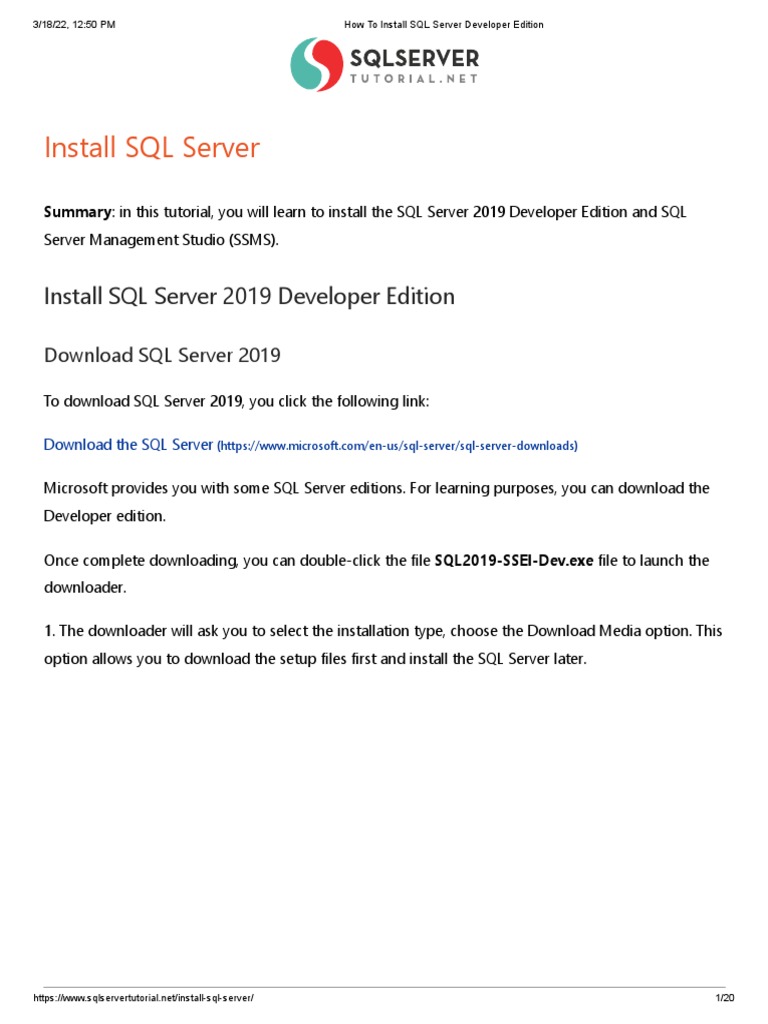 How To Install SQL Server Developer Edition | PDF | Microsoft Sql ...