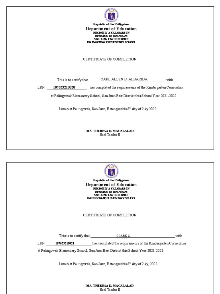 CERTIFICATE OF COMPLETION TEMPLATE ELEMENTARY SCHOOL visual data 2