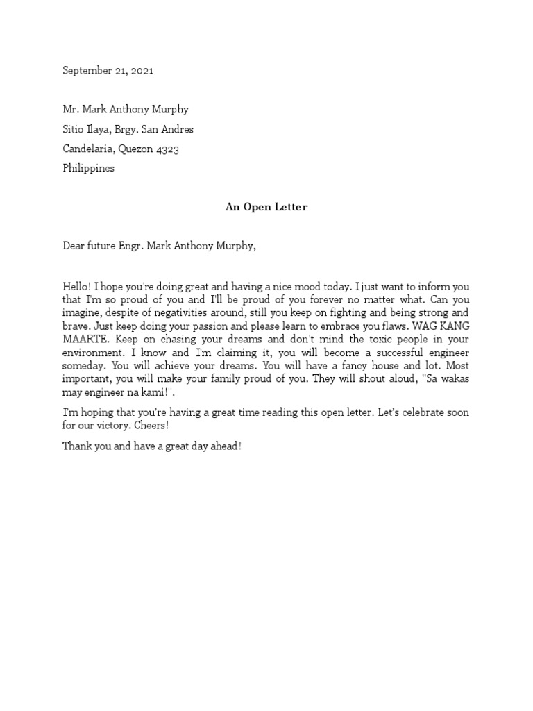 Open Letter | PDF | Sports & Recreation