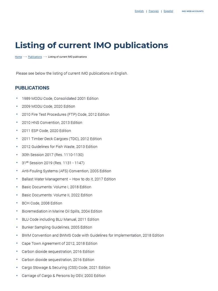 Listing of Current IMO Publications PDF Ships Shipping