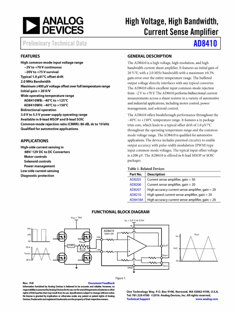 R.Analog High Voltage, High Bandwidth, Wdevices Current Sense Amplifier ...