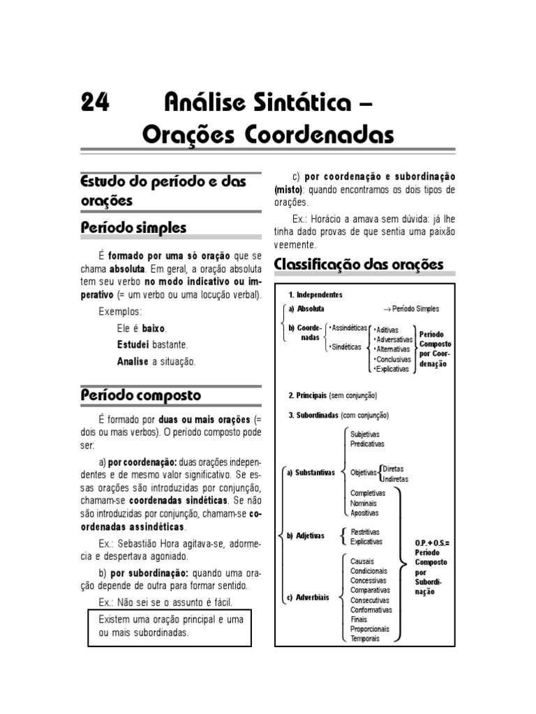O.P. + O.S.= Período Composto por Subordinação PDF Semântica Gramática inglesa