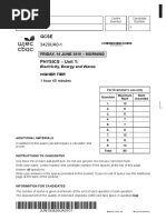 Friday, 14 June 2019 - Morning Electricity, Energy and Waves Higher Tier