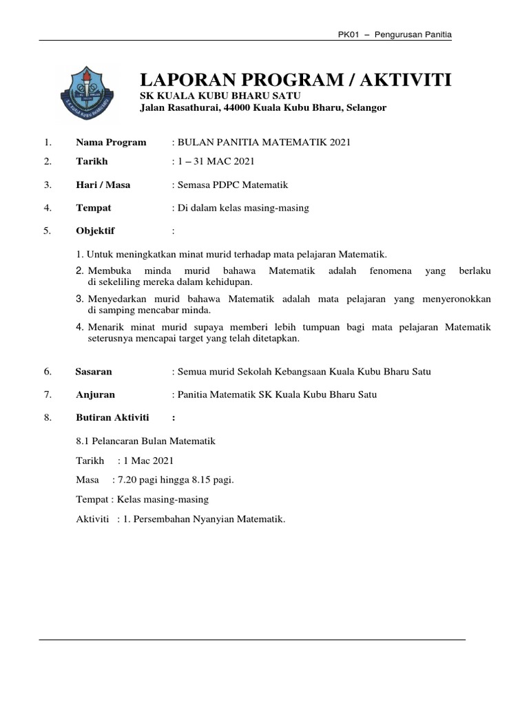 Laporan Bulan Panitia Matematik 2021 Edit Pdf