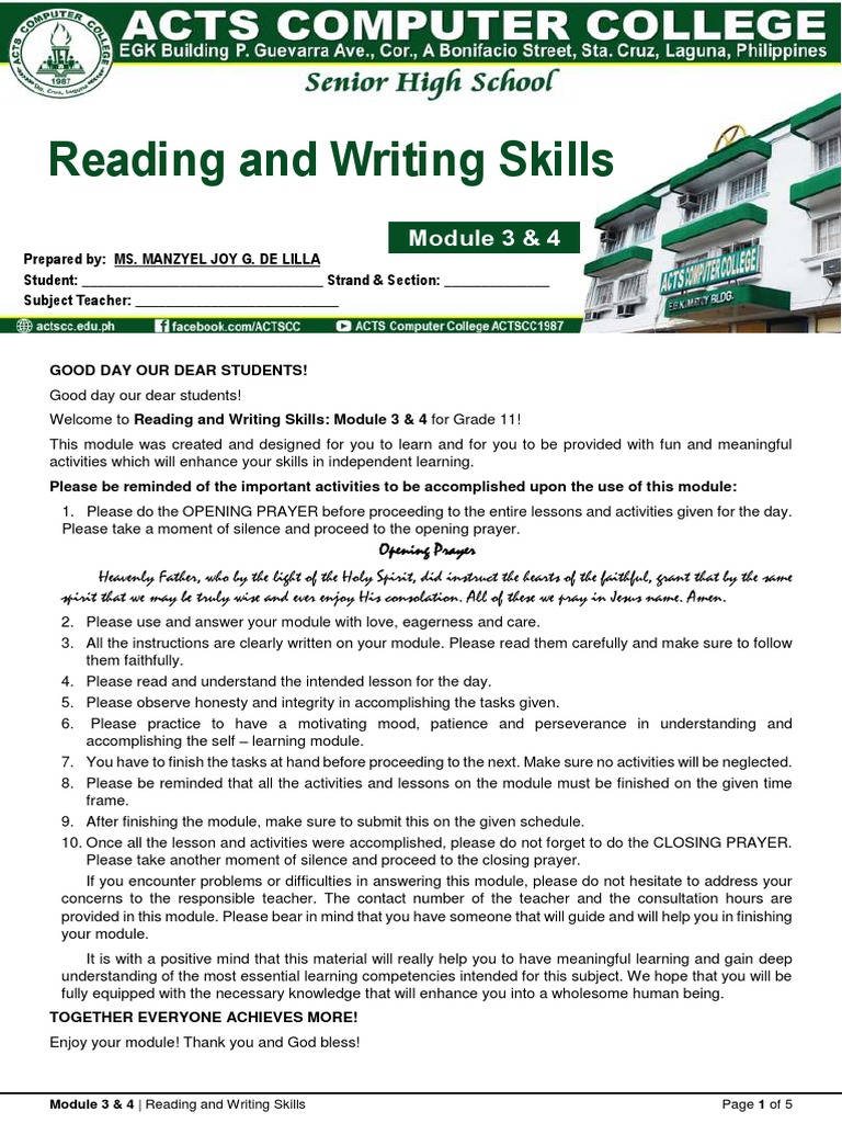 Reading and Writing Skills Module 3 & 4 PDF Definition Perception