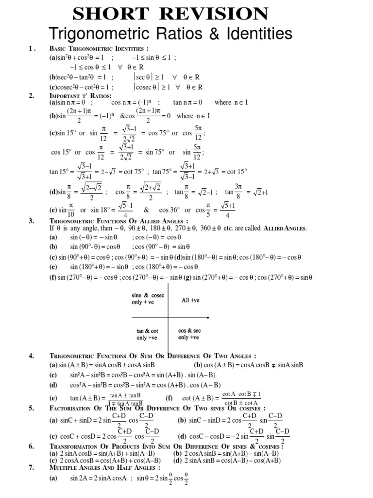 Trigonometric Ratios and Identities Guide | PDF | Sine | Trigonometric ...