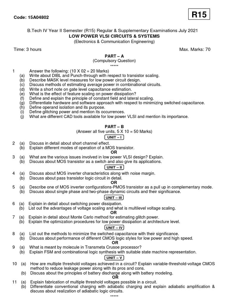 15A04802 Low Power VLSI Circuits & Systems | PDF | Integrated Circuit ...