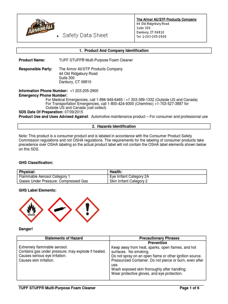 Tuff Stuff MultiPurpose Foam Cleaner (Aerosol) (201507) PDF