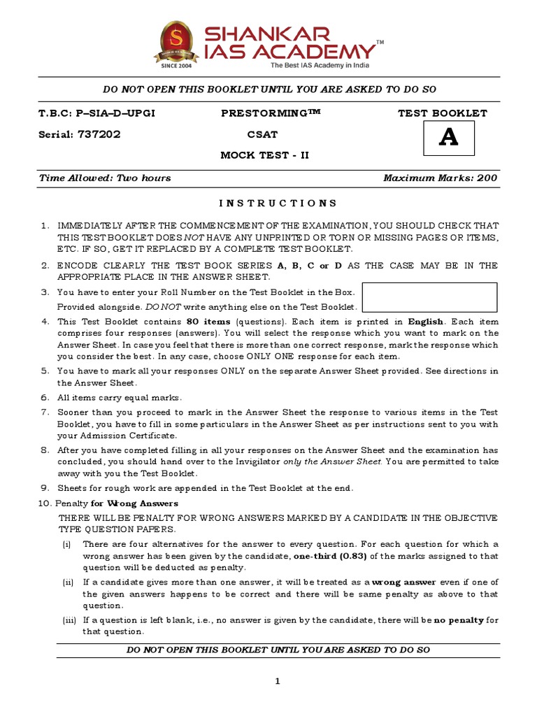 Sia Mock Test II Csat Key PDF Agriculture Organic Farming