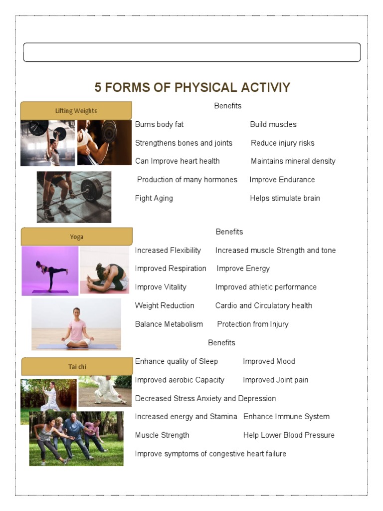 Benefits of 5 Physical Activities | PDF | Physical Fitness | Weight ...