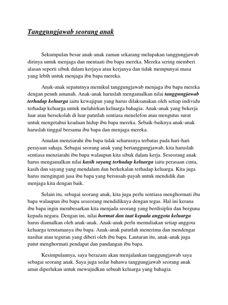Karangan Upsr Tanggung Jawab Anak Terhadap Ibu Bapa