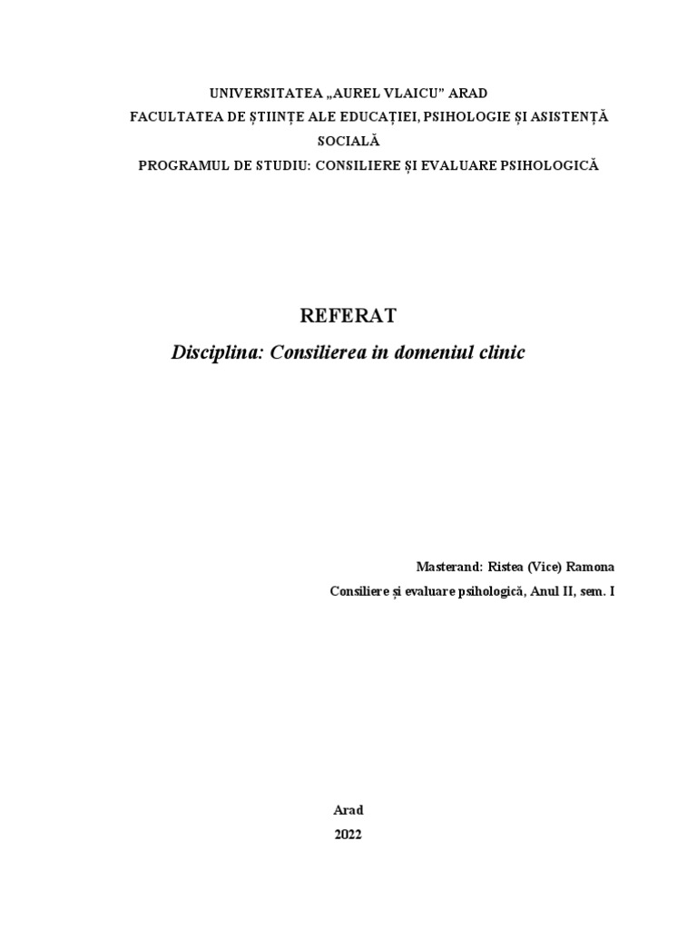 Referat-Consilierea in Domeniul Clinic-Ristea Ramona-CEP II | PDF