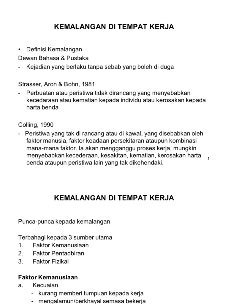 Kemalangan Di Tempat Kerja Pdf
