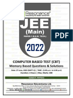 JEE Main 2022 June Session 1 Shift-2 (DT 27-06-2022) Physics