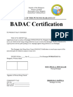 BADAC Certification: Office of The Punong Barangay