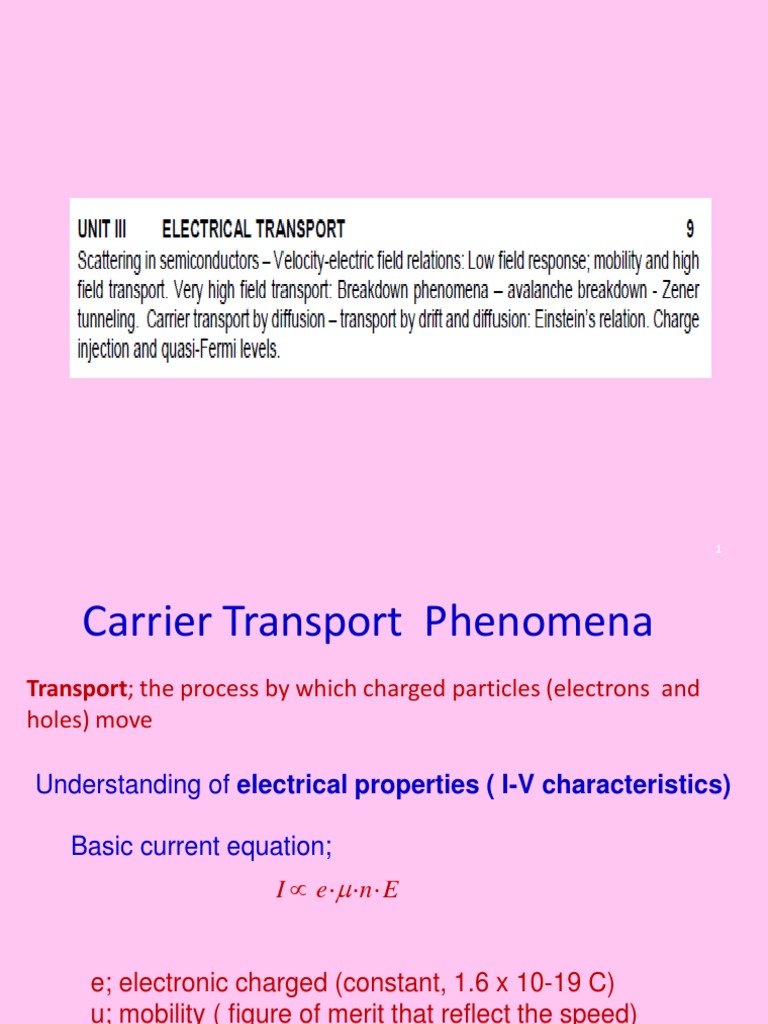Unit3Electrical Transport PDF Semiconductors Doping (Semiconductor)