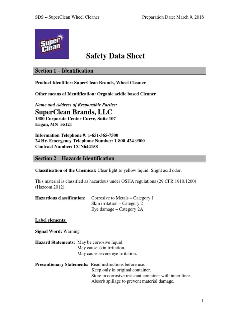 SuperClean Wheel Cleaner SDS Overview | PDF | Dangerous Goods ...