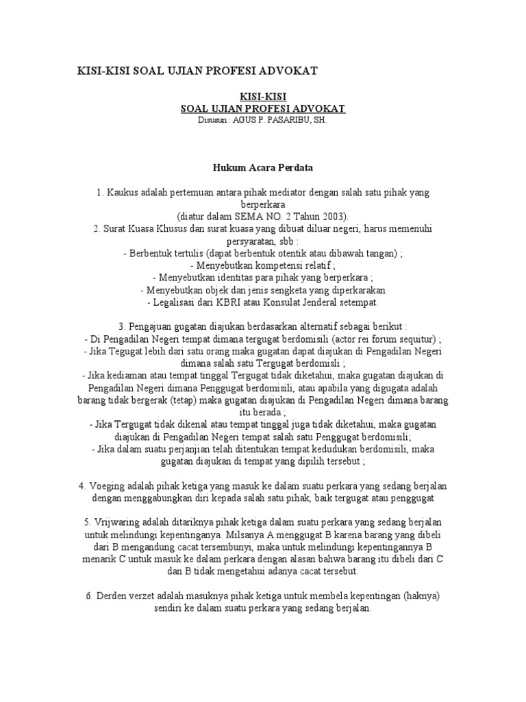 Kisikisi Soal Ujian Profesi Advokat