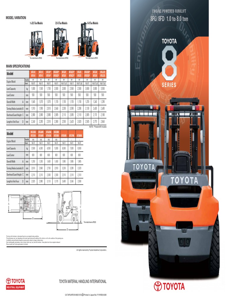 Toyota 8FG/8FD Forklift Specifications | PDF | Forklift | Elevator