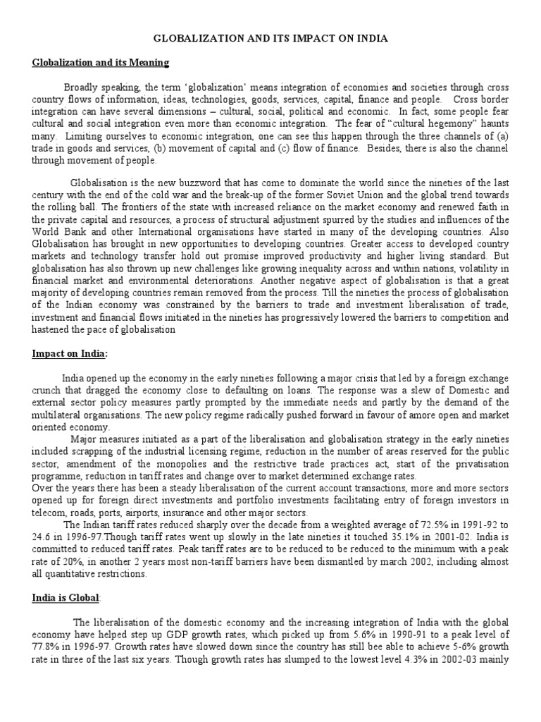 Globalization's Impact on India's Economy | PDF | Globalization ...