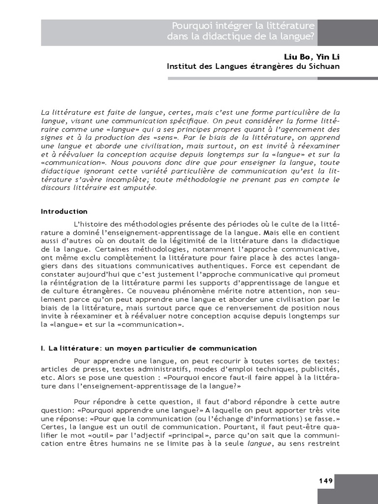Intégration de la littérature en didactique | PDF | la communication ...