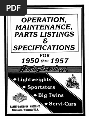 Operation, Maintenance, Parts Listings Specifications 1950 1957