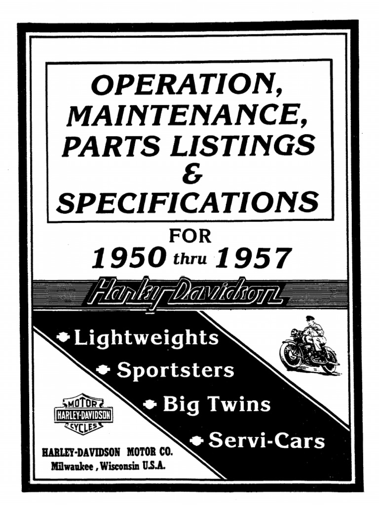 Operation, Maintenance, Parts Listings Specifications 1950 1957