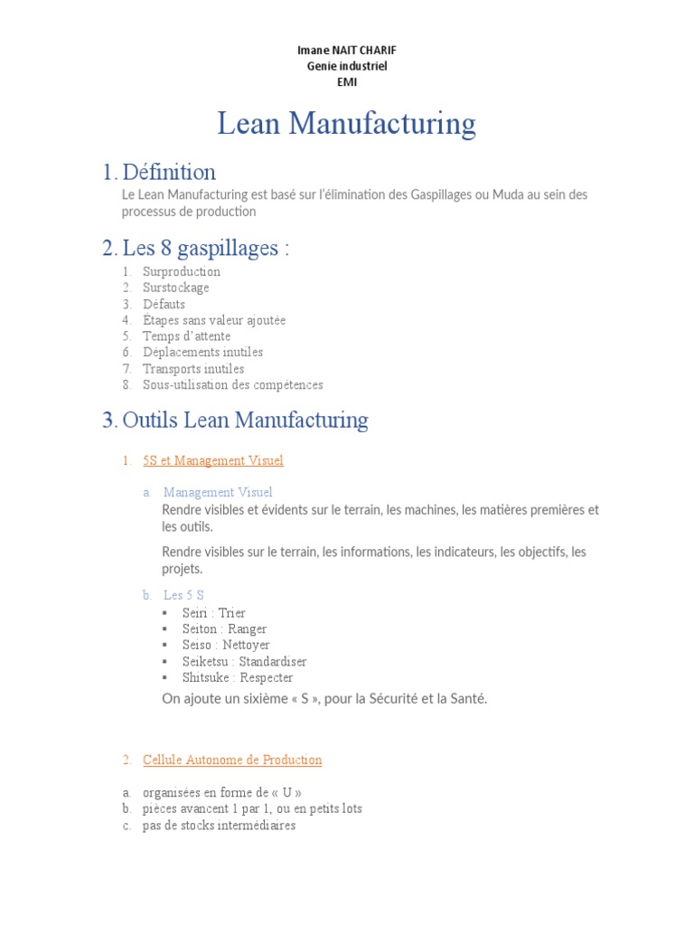 Introduction au Lean Manufacturing | PDF | Six Sigma | Lean (production)