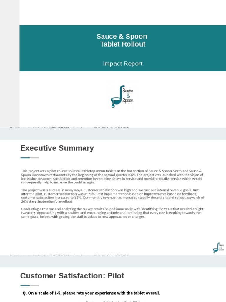 Sauce & Spoon Tablet Rollout Impact Report PDF Customer