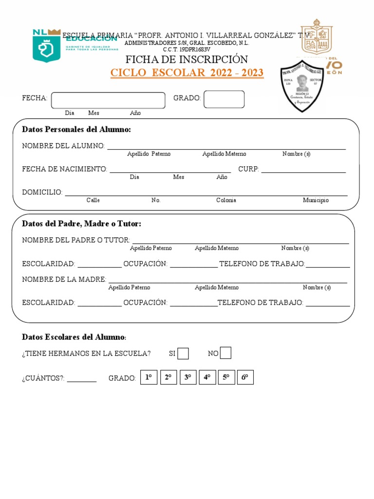 Ficha de Inscripción 2022 2023 PDF Ciencias de la Salud