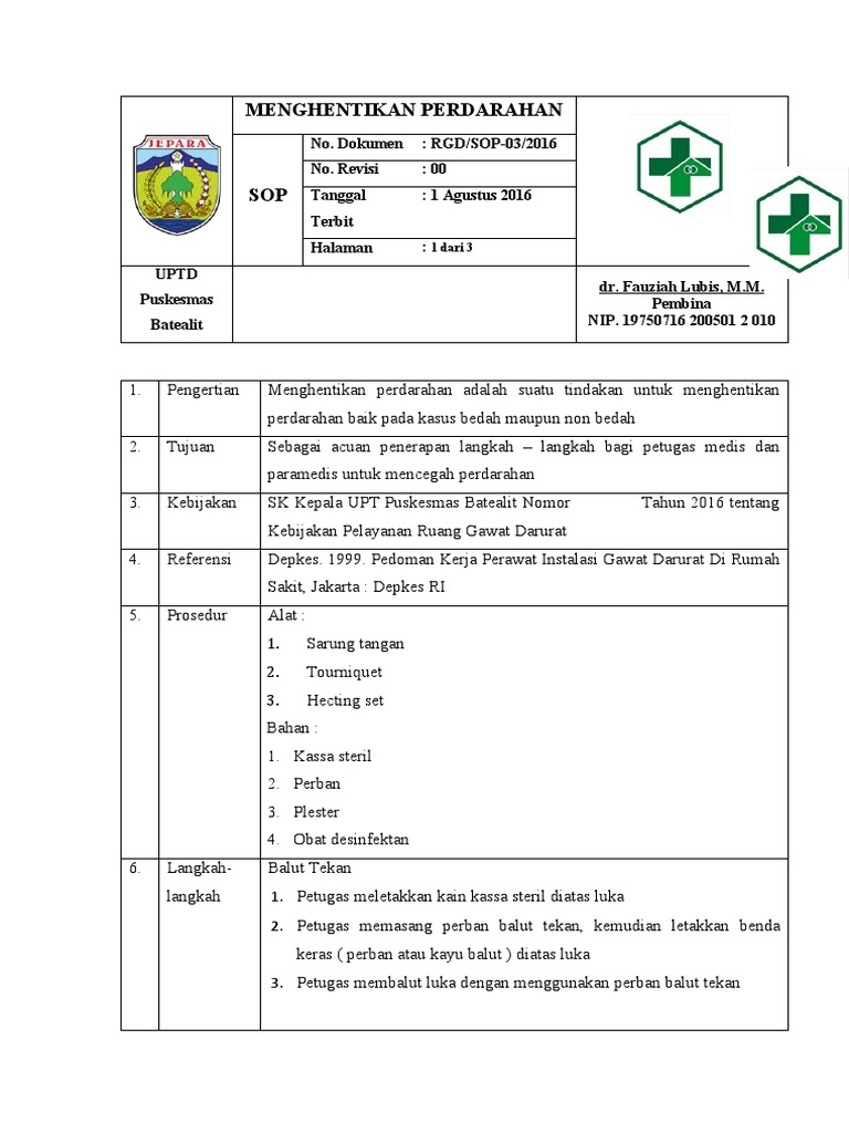 03-Sop Menghentikan Perdarahan Revisi | PDF
