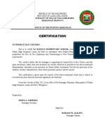 Certification: Barangay Bangco Office of The Punong Barangay