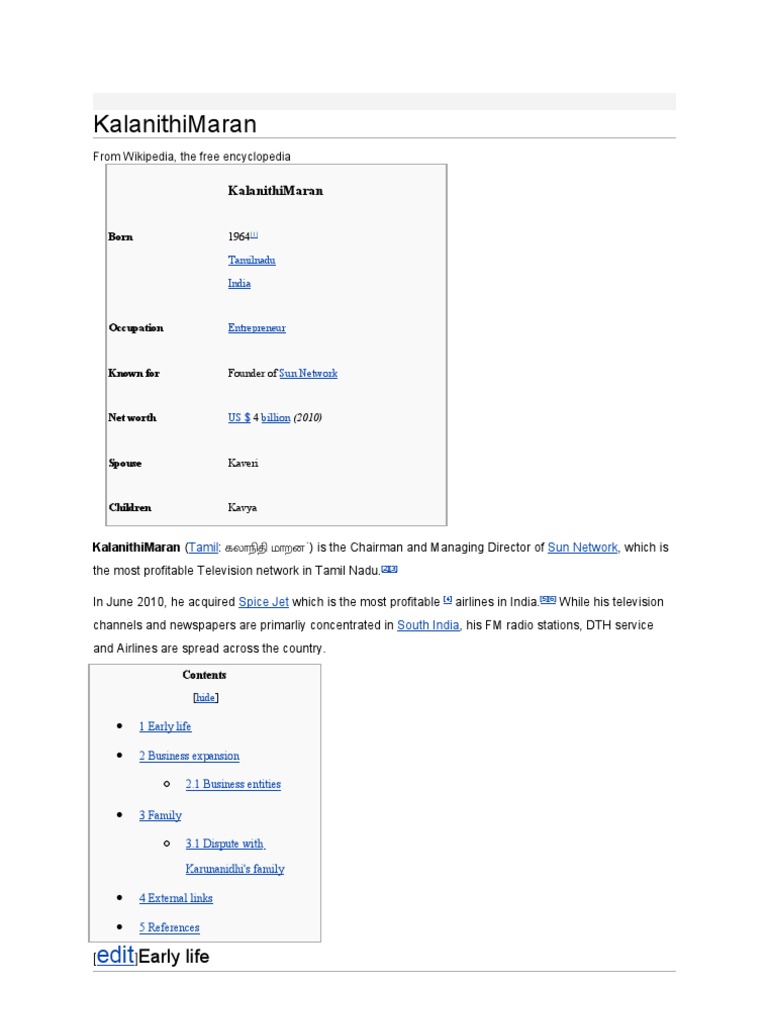 Kalanithi Maran | PDF | Wikipedia | Mass Media
