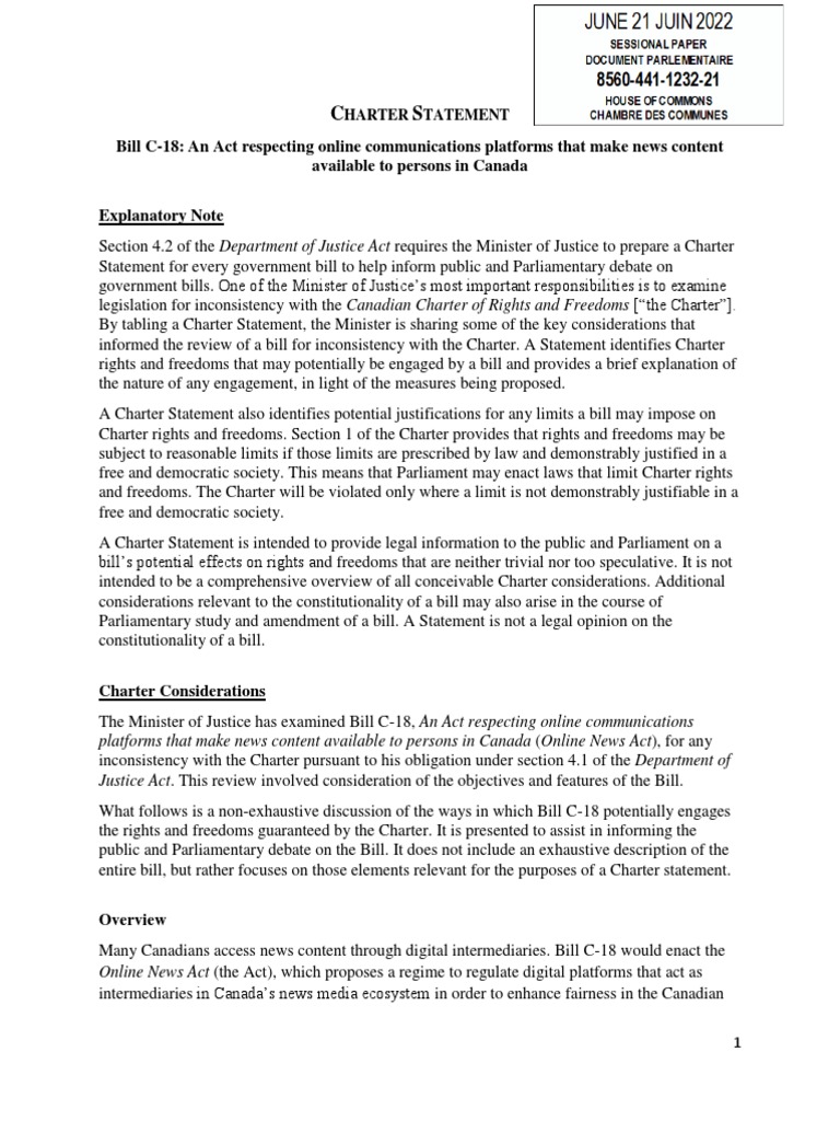 Summary of Bill C-18: Online News Act | PDF | News | Privacy