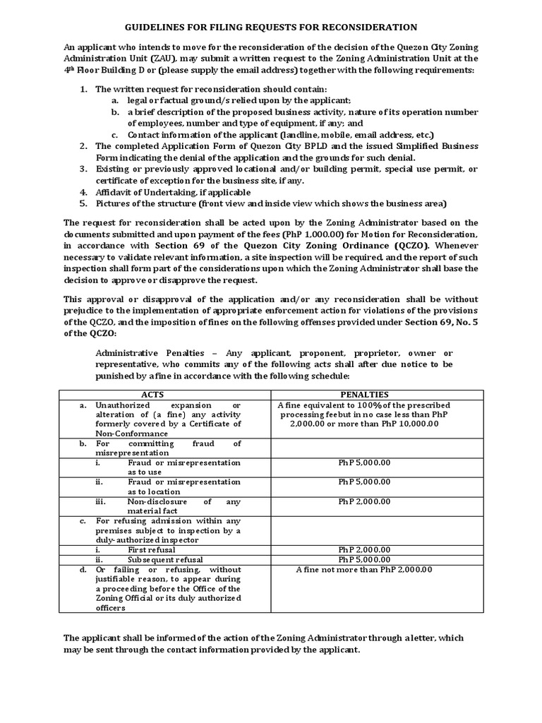 Guidelines For Motion For Reconsideration PDF Zoning Public Law