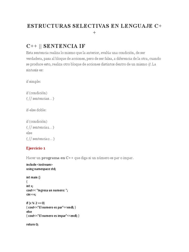 Estructuras Selectivas en Lenguaje C++ | PDF | C ++ | Software