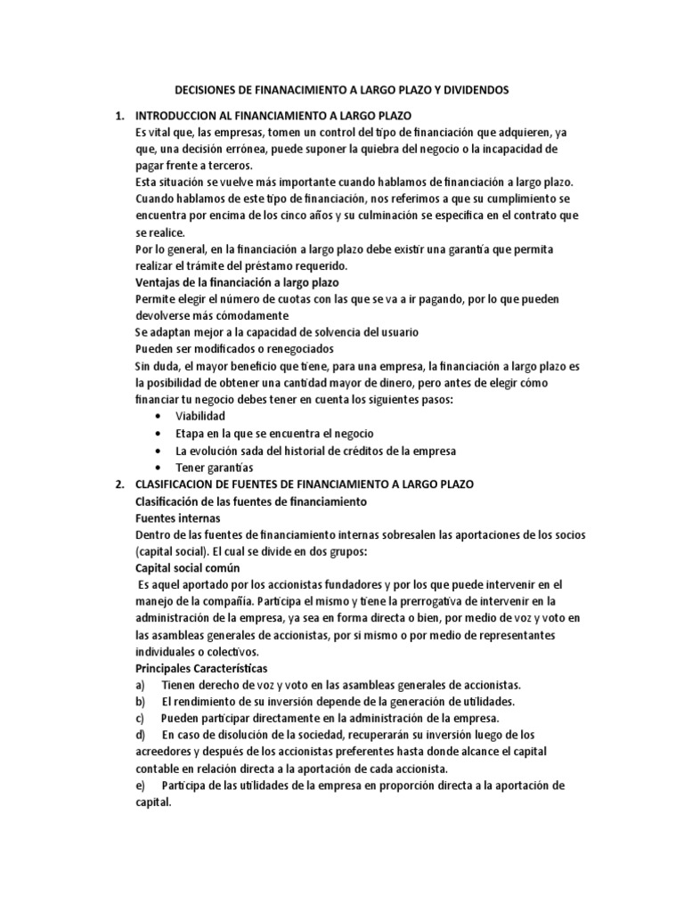 Finanzas a Largo Plazo y Dividendos | PDF | Compartir (Finanzas) | Business