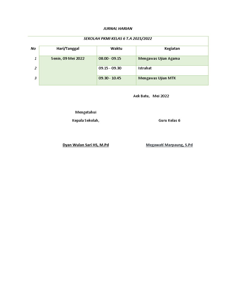 Jurnal Harian Kelas 6 Kurikulum Merdeka | PDF