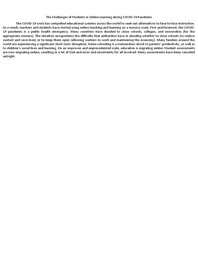 The Challenges of Students in Online Learning During COVID | PDF ...