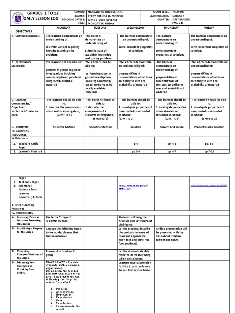 Dll-Science 7 Week 4 | PDF | Experiment | Scientific Method