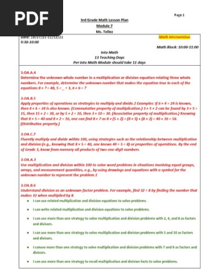 3rd math lesson plan oct