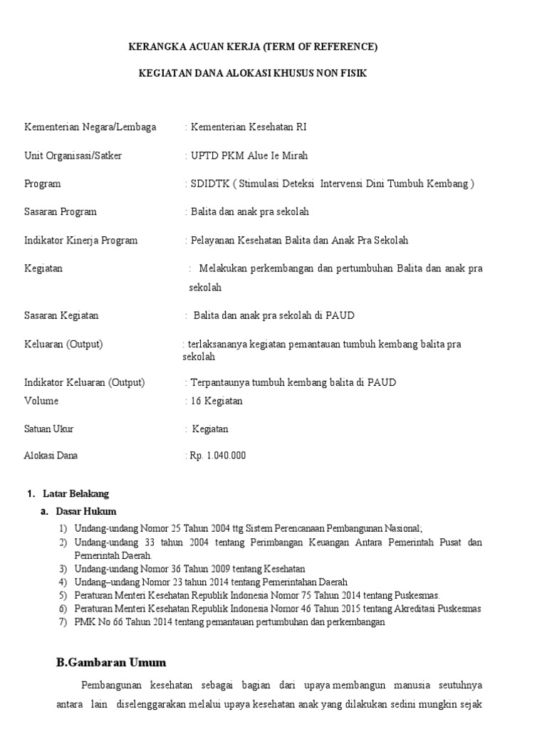 Program SDIDTK untuk Balita PAUD | PDF | Pengelolaan Keuangan & Uang ...