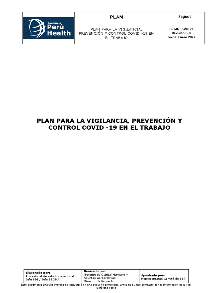 Plan de Control COVID-19 en el Trabajo | PDF | Seguridad y salud ...