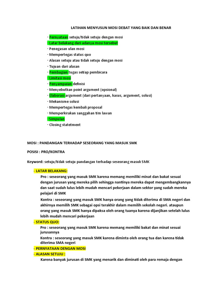 Limitasi dan Argumen Mosi Debat SMK | PDF | Karier & Perkembangan