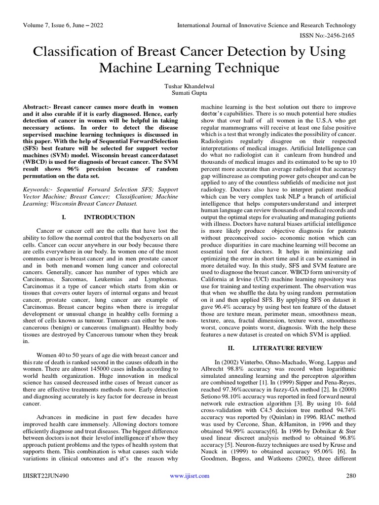 Classification of Breast Cancer Detection by Using Machine Learning ...