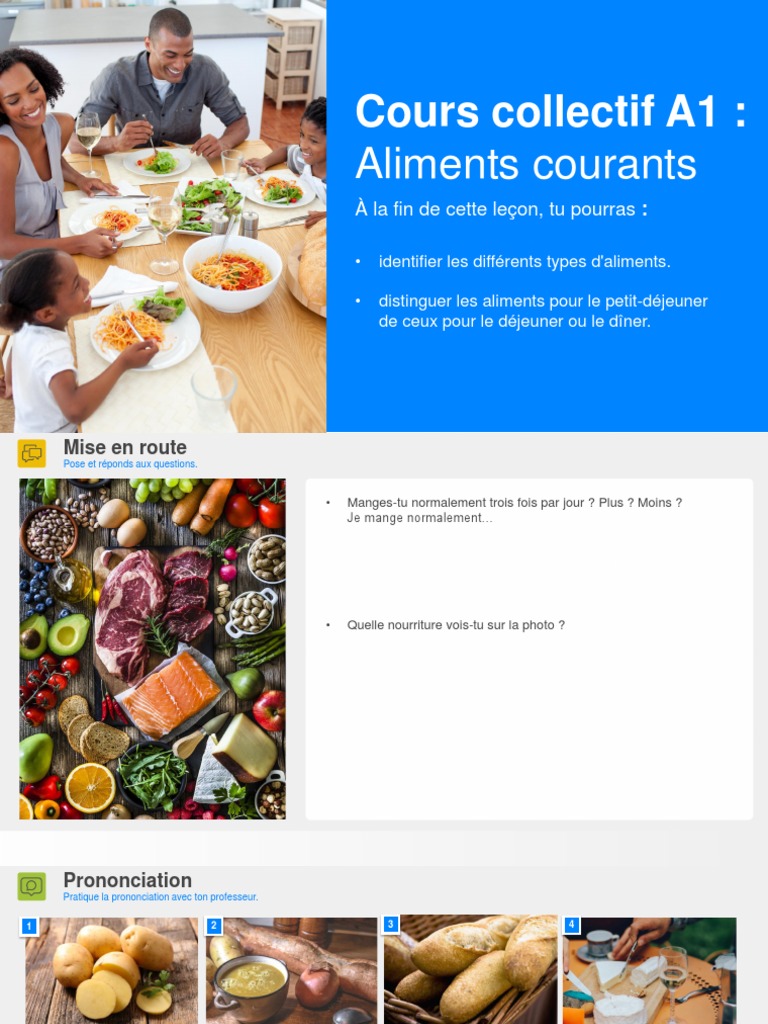 Lesson - 416 - Cours Collectif A1 Aliments Courants | PDF | Nutrition ...
