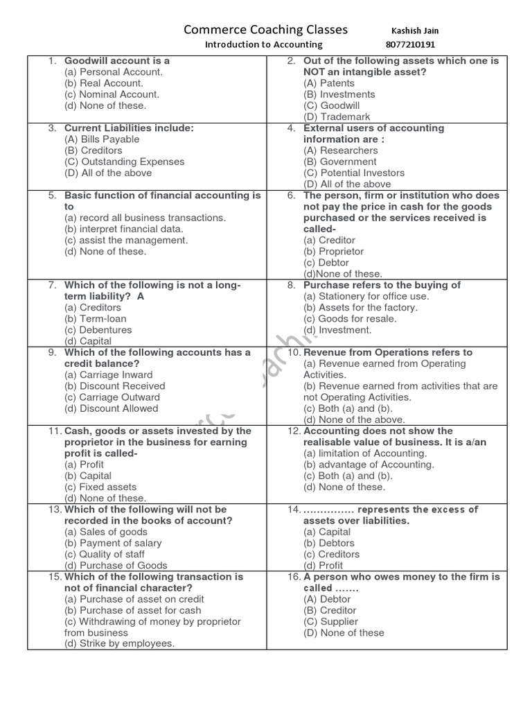 Class 11 Accountancy MCQs Guide | PDF | Debits And Credits | Expense