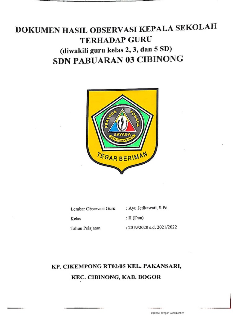 Dokumen Hasil Observasi Kepala Sekolah Kelas 2 Pdf