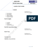 Sample Test Paper for Quantitative, English, General Knowledge and IQ Sections